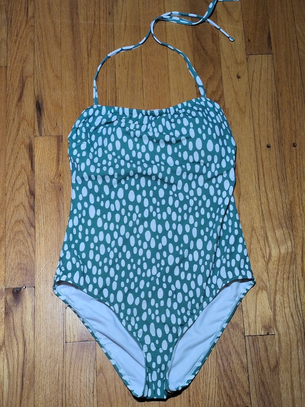Kona Sol women's Teal Green One-Piece Swimsuit with White Dot Print L